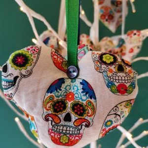 Colourful skulls on white heart background - pic 3